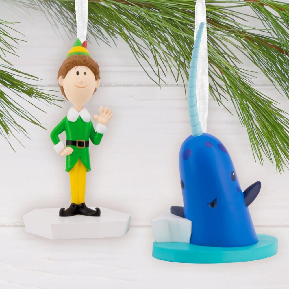 Hallmark Elf Buddy The Elf and Narwhal Christmas Ornaments, Set of 2 NEW